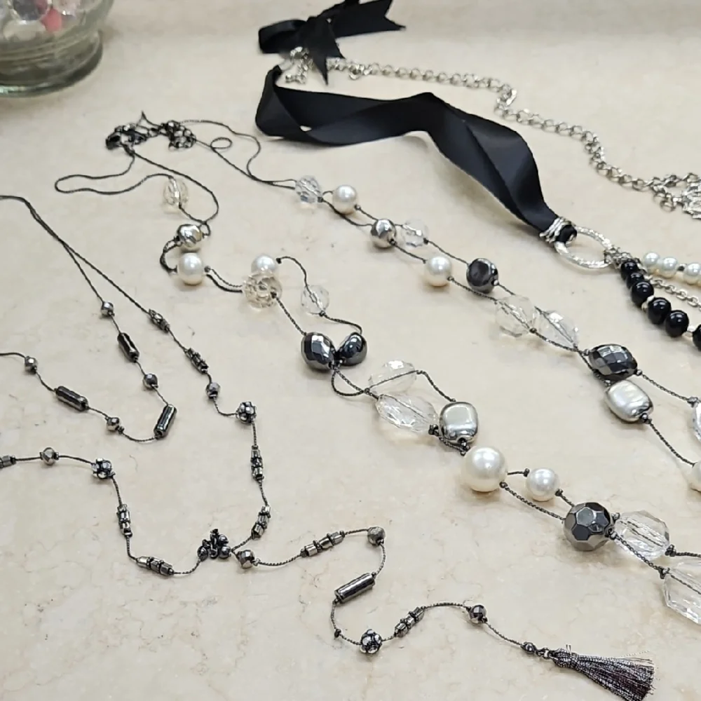 Elegant Black and Silver Women's Necklace Set - Picture 2 of 6